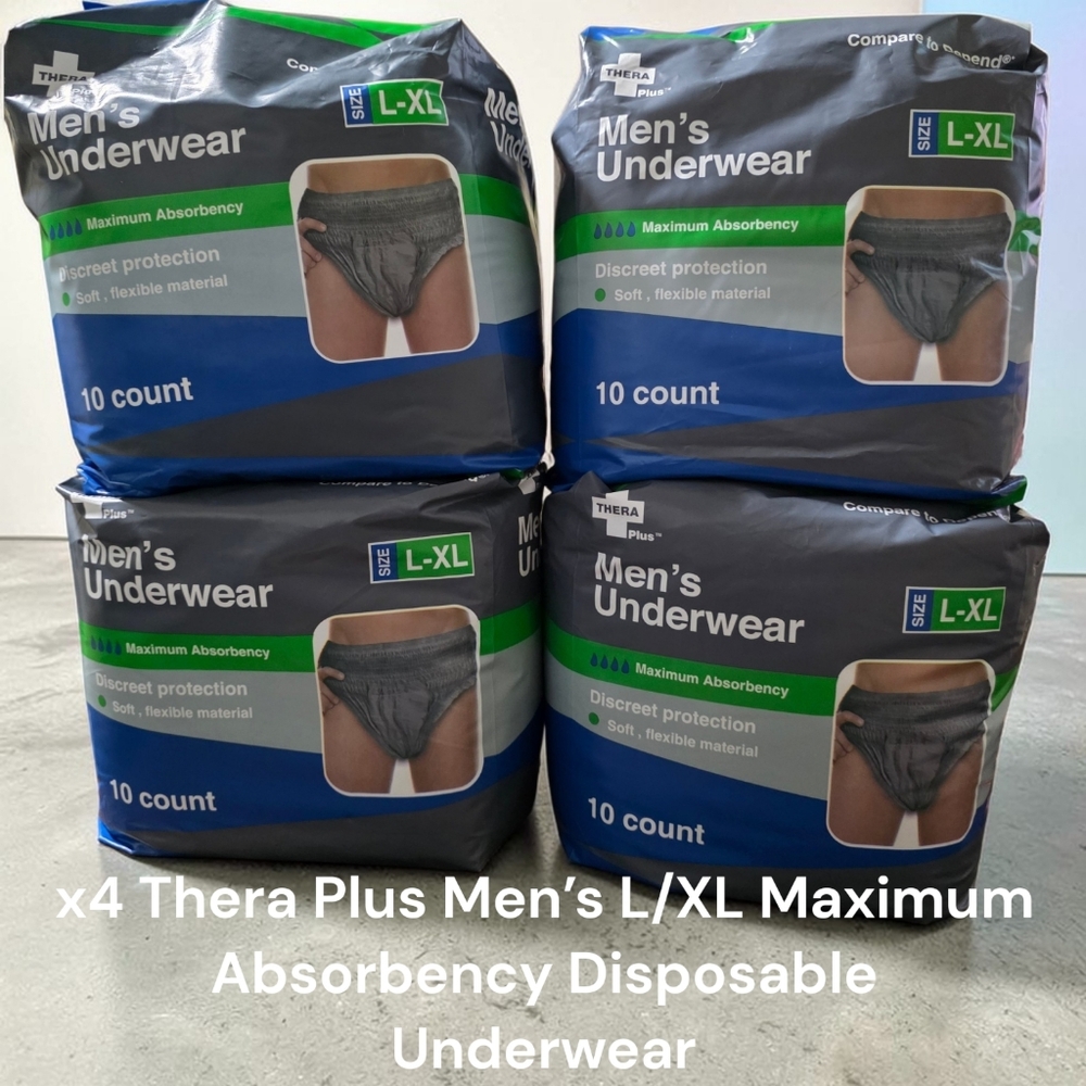 x4 Thera Plus Men’s L/XL Maximum Absorbency Disposable Underwear